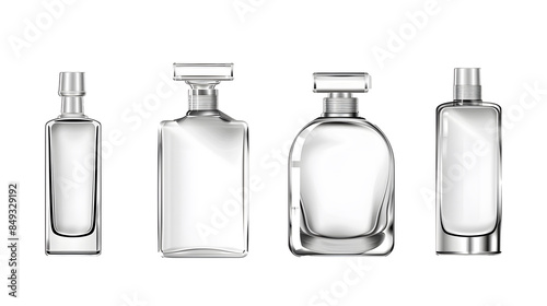 Perfume bottle set. Glass bottle. Deodorant in a glass bottle.White background PNG. Cologne bottle.