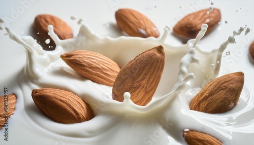  almonds floating in a splash of milk