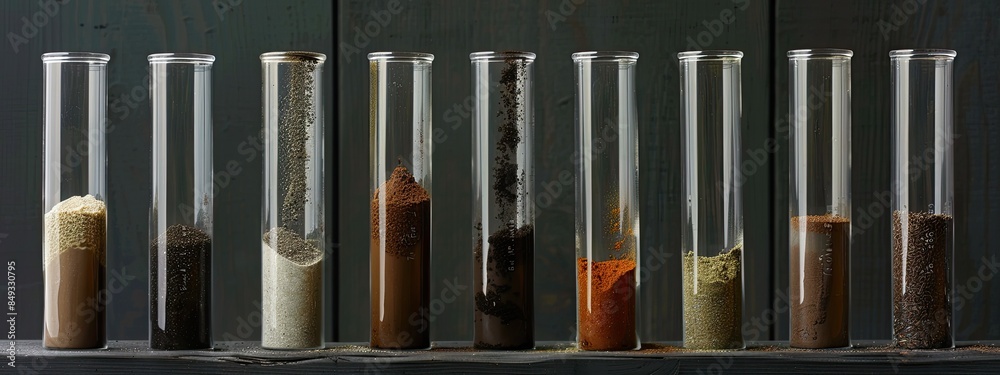 test tubes with soil on the table. Selective focus test tubes with soil on the table. Selective focus