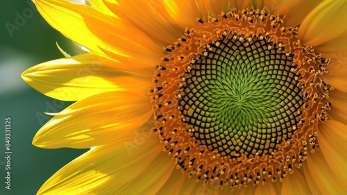 A close-up of a sunflower with bright yellow petals and a detailed, textured center.