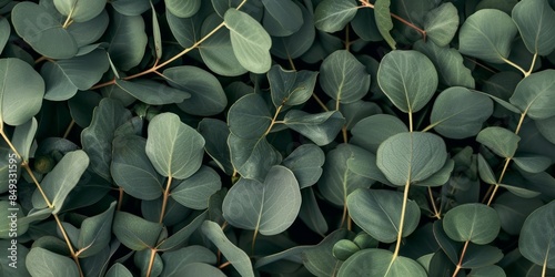 Background, Texture made of green eucalyptus leaves. Flat lay, top view