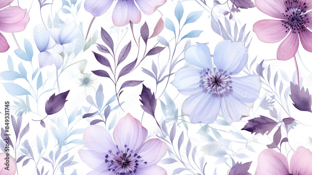 Watercolor seamless pattern with spring flowers