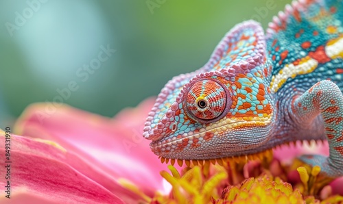 Chameleon into the wild. Beautiful extreme close-up.