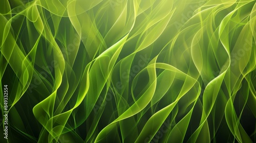 Fantasy smoke swirls in bright neon green on black background, abstract mist tribal design