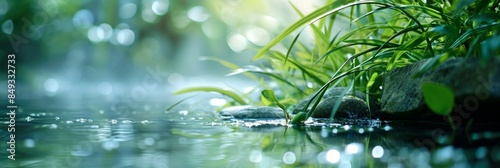 Fresh grass with dew drops close up