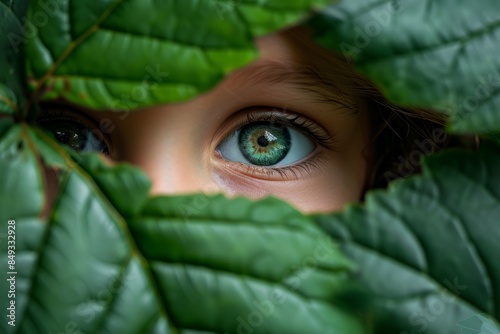 green eyes of a girl in nature