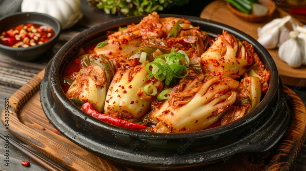 South Korean national dish Kimchi fermented cabbage garlic chili pepper South Korean national dish Kimchi fermented cabbage garlic chili pepper