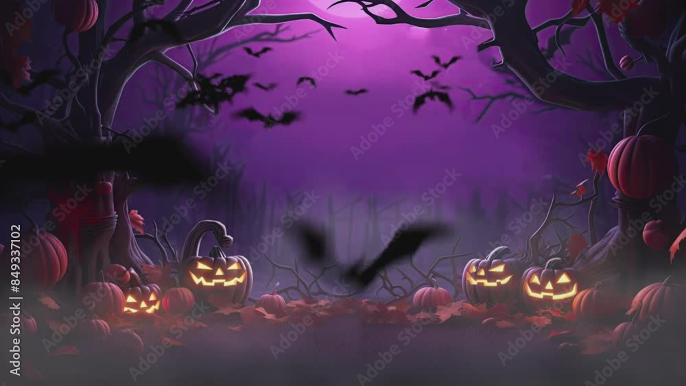 halloween night decorative with bat and moon background Animation. 