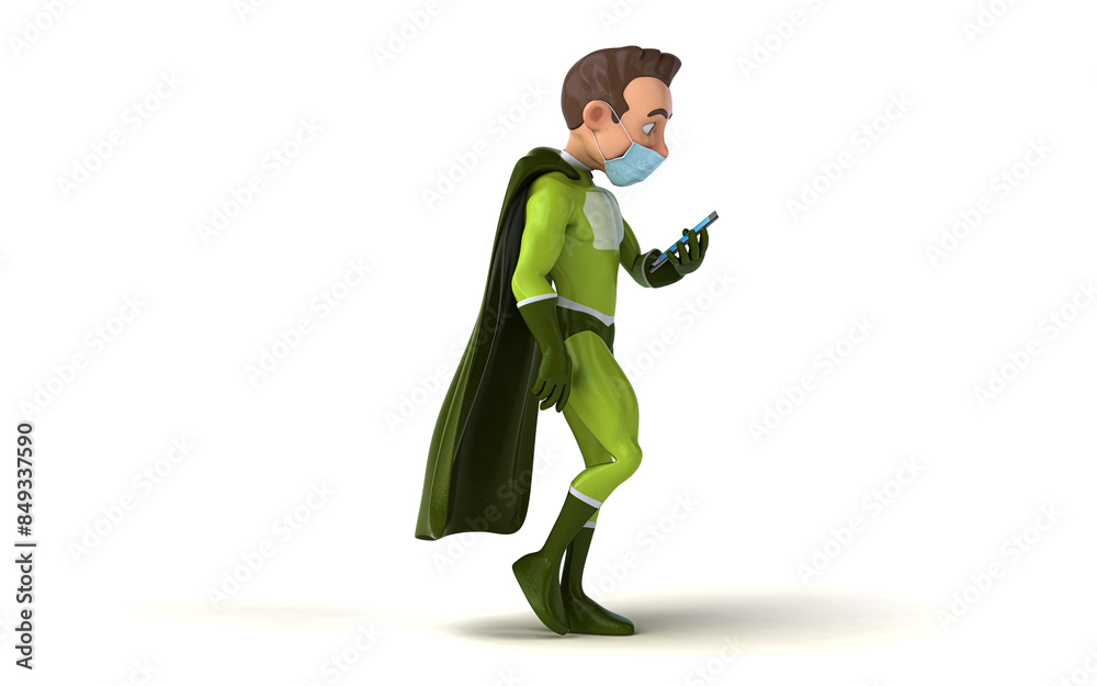 Fun 3D cartoon superhero with a mask on the phone Fun 3D cartoon superhero with a mask on the phone