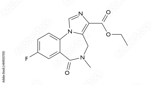 flumazenil molecule, structural chemical formula, ball-and-stick model, isolated image selective gabaa receptor antagonist photo