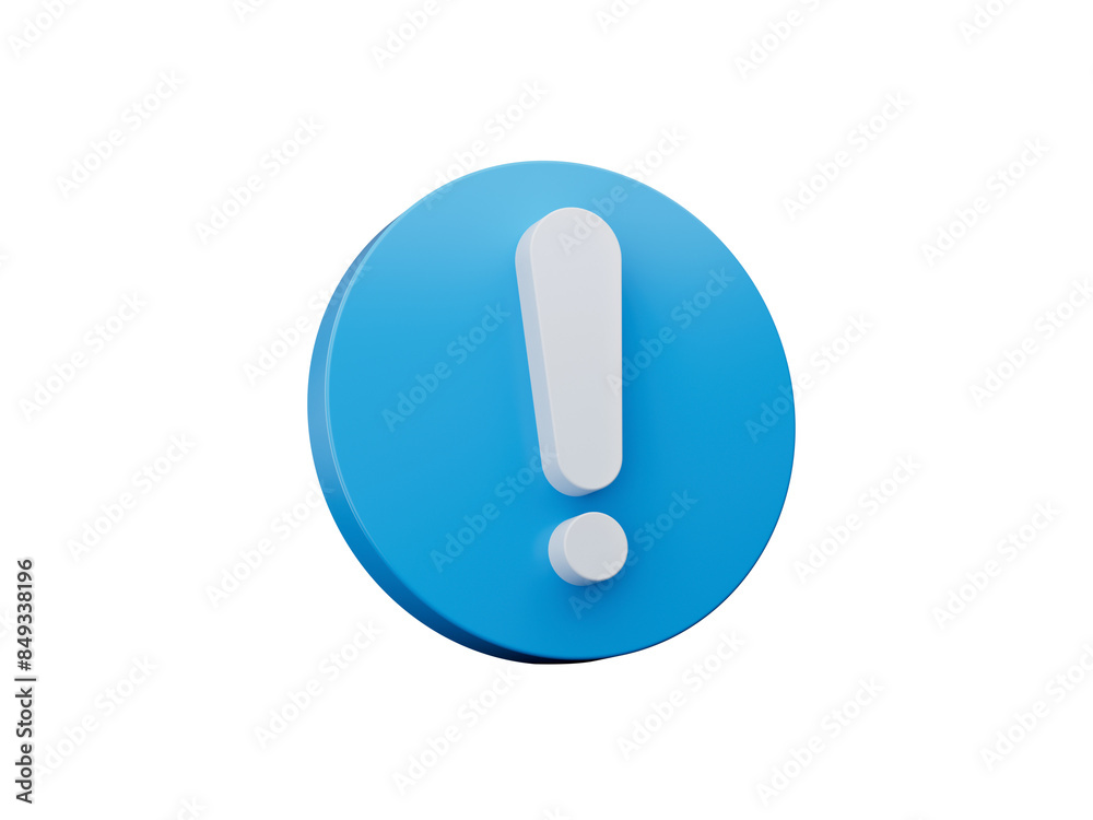 White exclamation mark or point symbol on blue Circle icon solution, alert or info concept, 3D illustration
White exclamation mark or point symbol on blue Circle icon solution, alert or info concept, 3D illustration