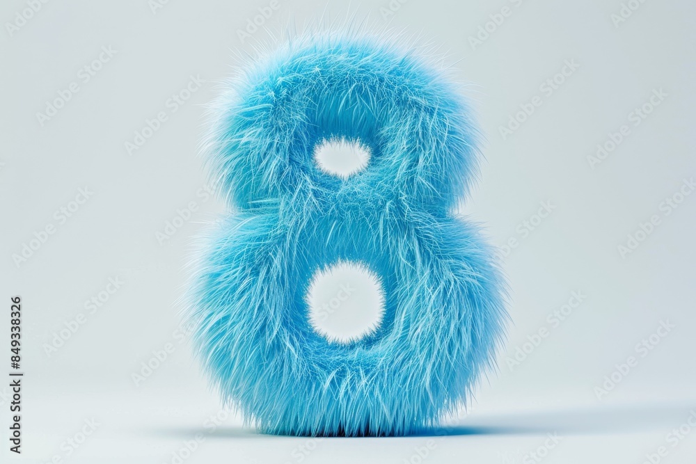 A fuzzy blue number 8 with a blue background A fuzzy blue number 8 with a blue background