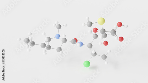 clindamycin molecule 3d, molecular structure, ball and stick model, structural chemical formula antibiotic