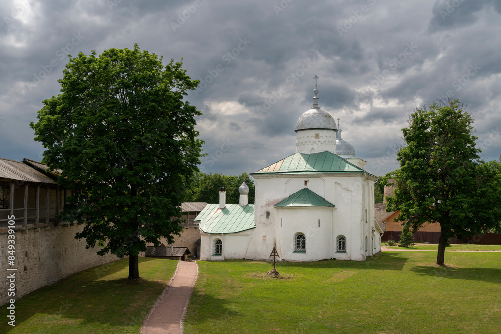 View of the St. Nicholas (Nikolsky) Cathedral on the territory of the Izborsk fortress (XIV-XVII centuries) on a sunny summer day, Stary Izborsk, Pskov region, Russia
