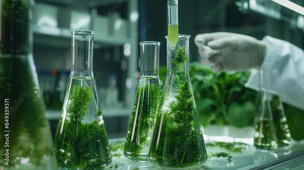 In the laboratory, scientists are conducting research on green algae ...