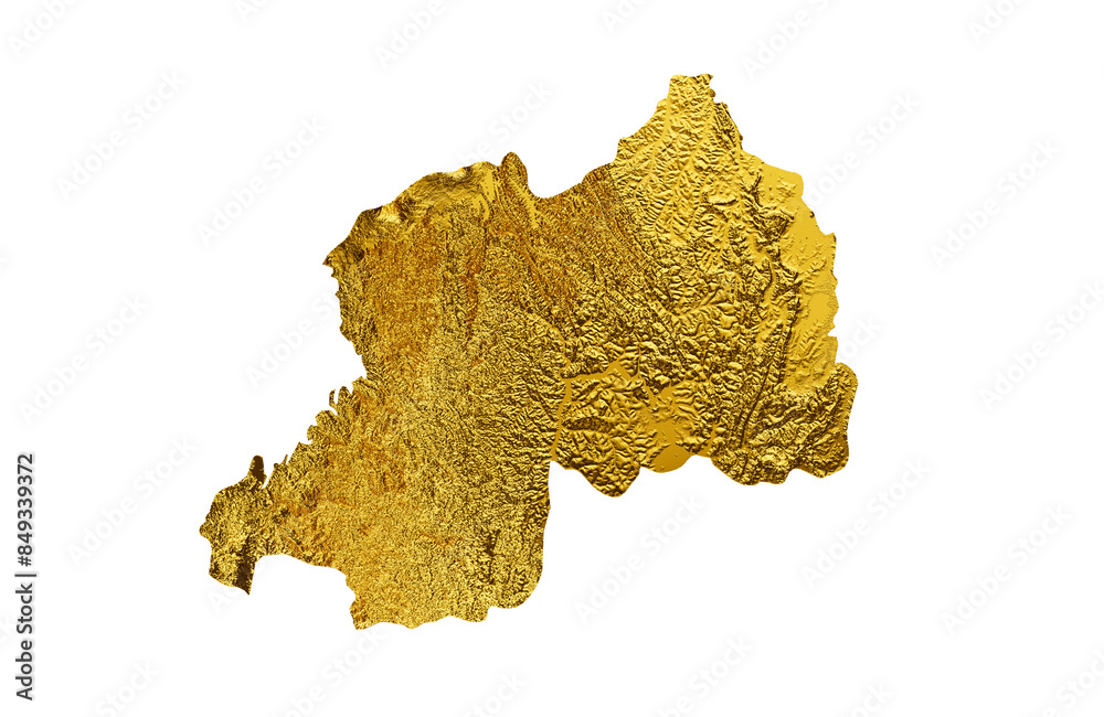Obraz premium Rwanda Map Golden metal Color Height map 3d illustration