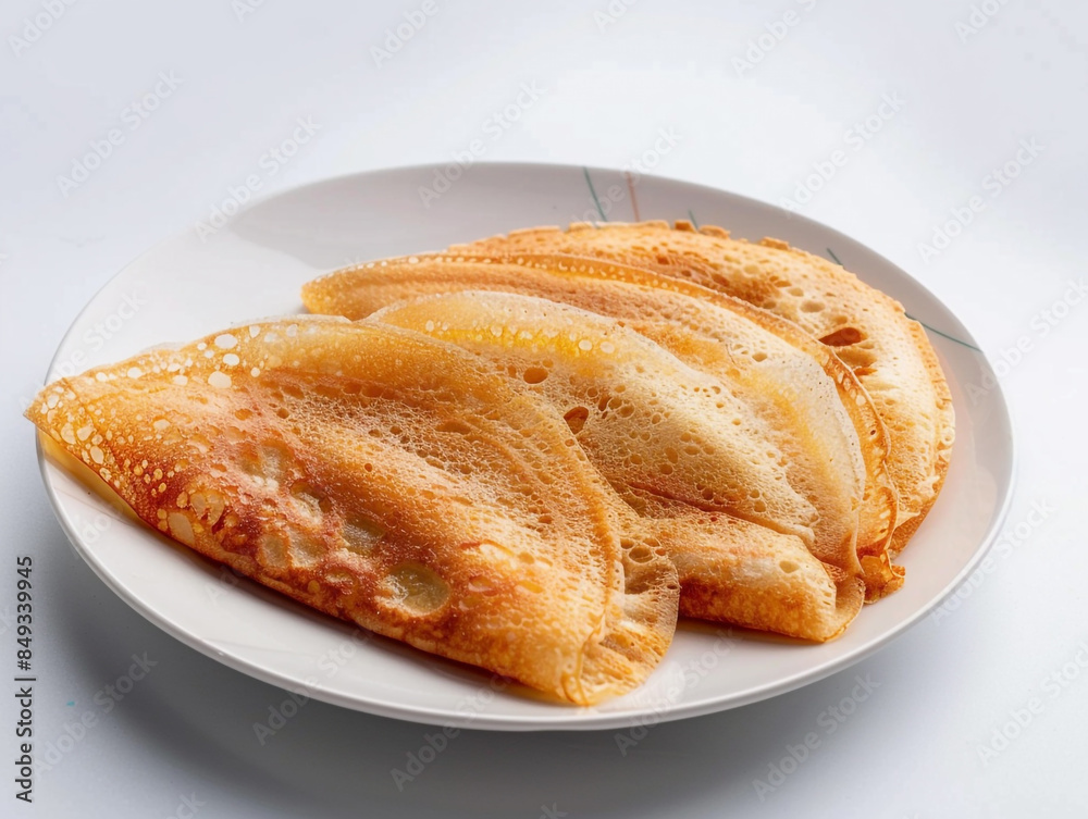 A plate of Indian masalla dosa on a whited background. A plate of Indian masalla dosa on a whited background.