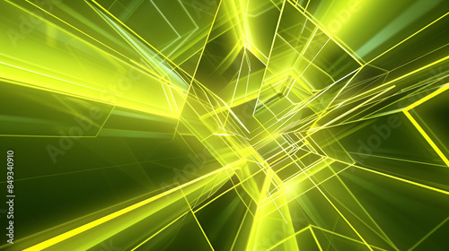 Yellow and Lime green glowing abstract geometric lines. PowerPoint and Business background.