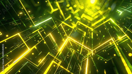 Yellow and Lime green glowing abstract geometric lines. PowerPoint and Business background.