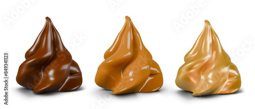 Realistic dollop of whipped cream. Marshmallows with different flavors