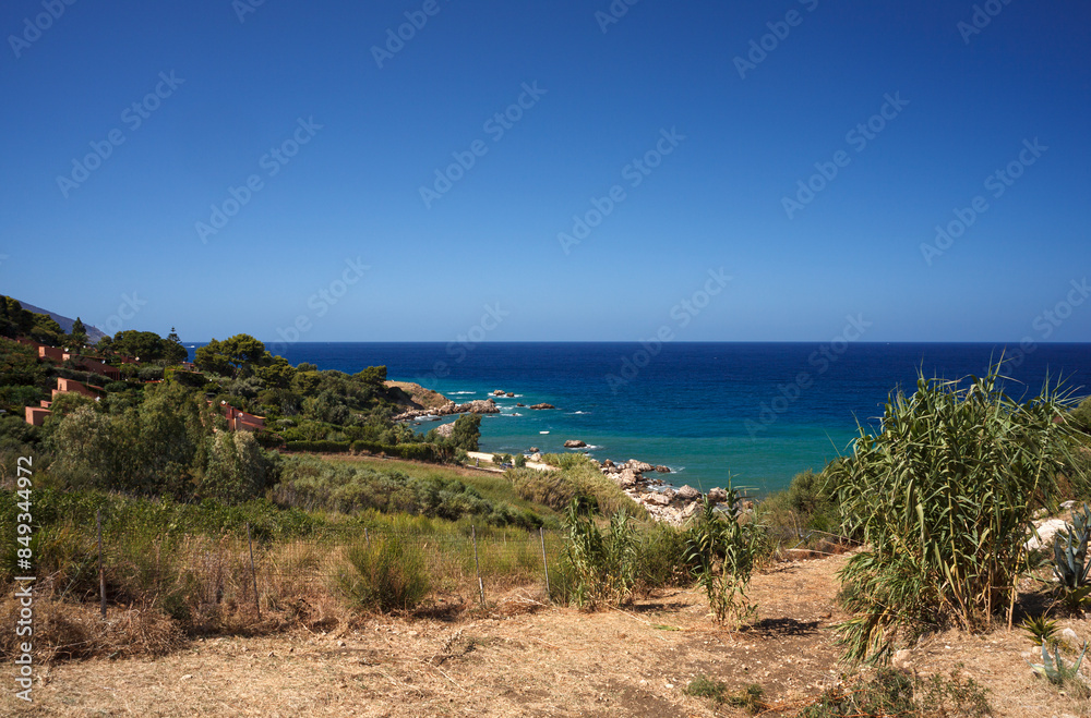 Fototapeta premium Paradise sea panorama from coastline trail of Scopello, Italy