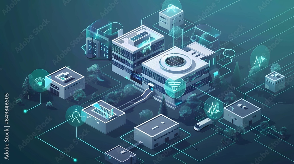 A modern hospital and communication network concept, medical technology, Generative AI illustrations. A modern hospital and communication network concept, medical technology, Generative AI illustrations.