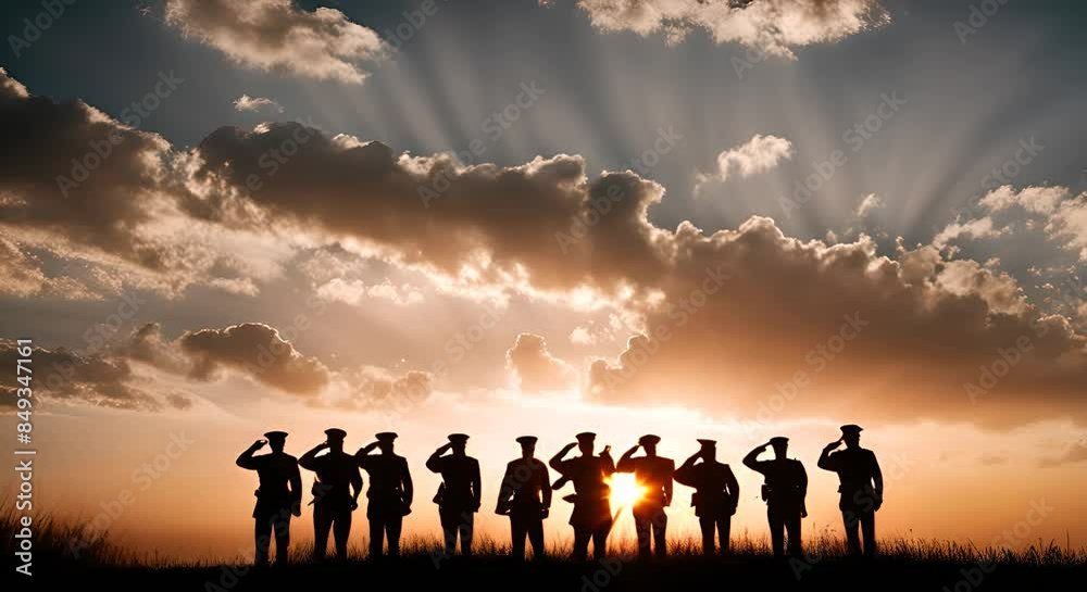 Army soldiers doing the salute at sunset. Army soldiers doing the salute at sunset.