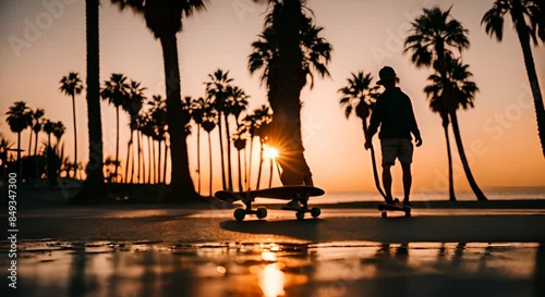 Skate on Venice Beach at sunset. photo