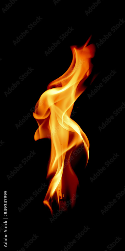 Burning torch fire on a black background.