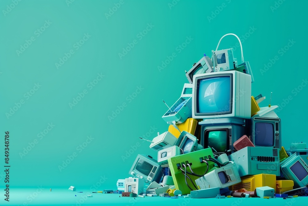 Fototapeta premium A pile of old televisions and other electronic devices