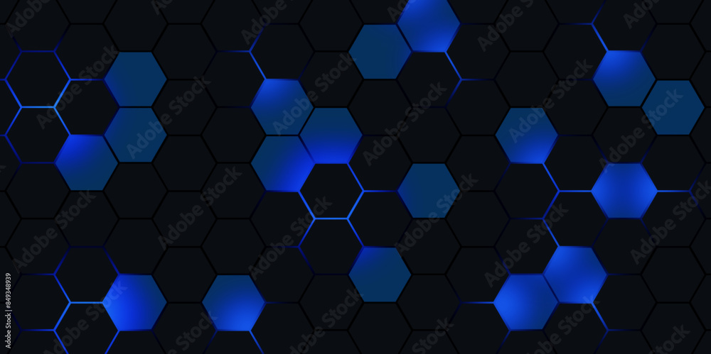 Dark gray and blue hexagonal technology abstract vector background ...