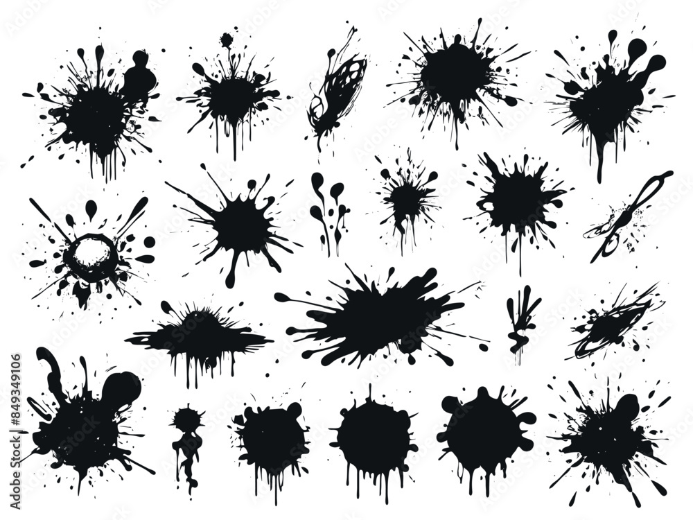 Flat design ink splash elements, Scrawls and blots Flat design ink splash elements, Scrawls and blots