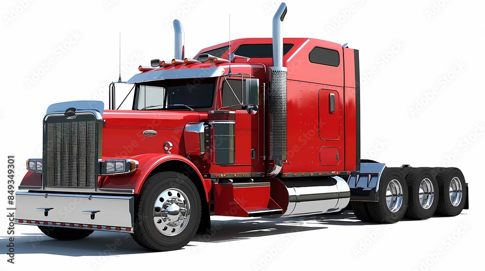 A semi tractor trailer on white background, Generative AI illustrations. A semi tractor trailer on white background, Generative AI illustrations.