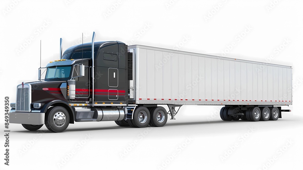 A semi tractor trailer on white background, Generative AI illustrations. A semi tractor trailer on white background, Generative AI illustrations.