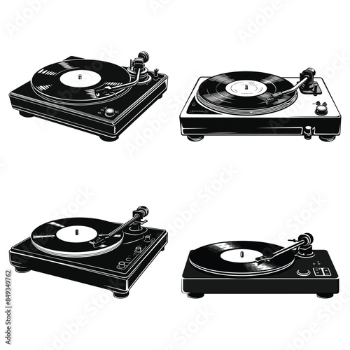 A pair of djs turntables with the words record on the bottom 