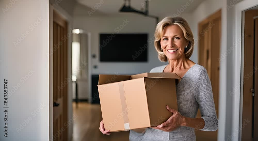 Woman with a box at a move in a new house. Woman with a box at a move in a new house.