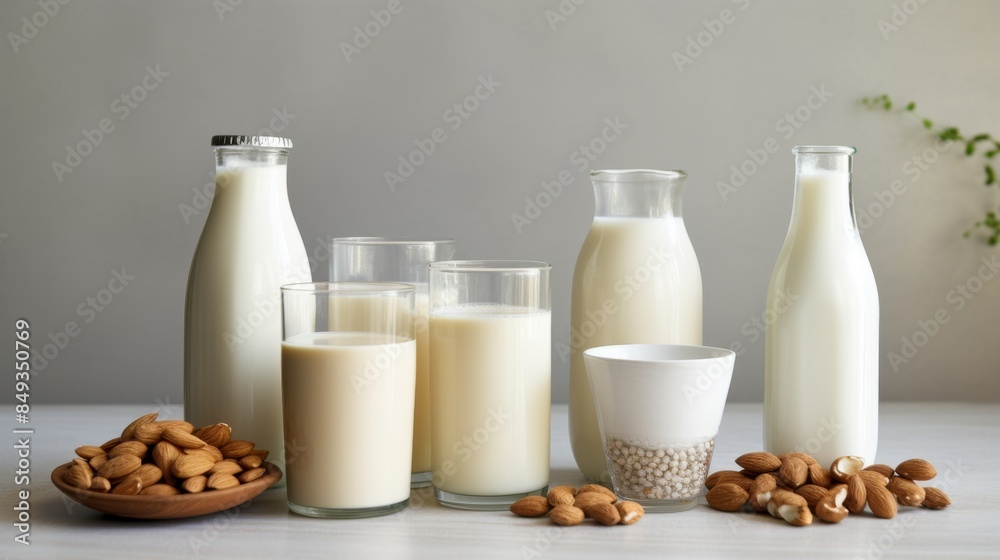 Assortment of Milk and Milk Alternatives in Glass Containers Assortment of Milk and Milk Alternatives in Glass Containers