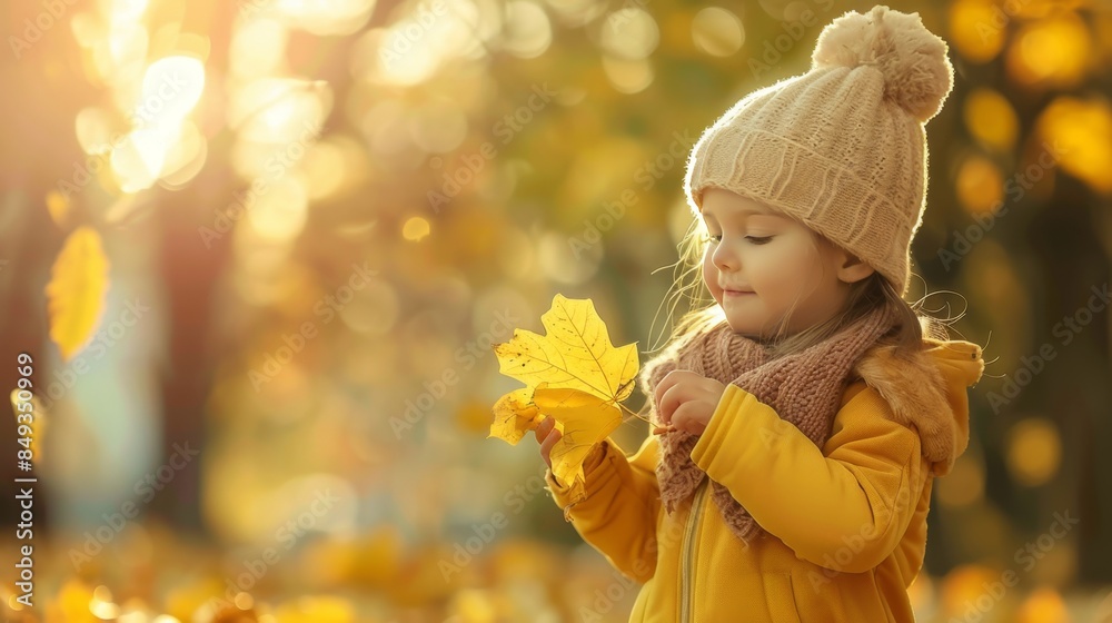 Little girl in autumn clothing sitting with fall leaves.