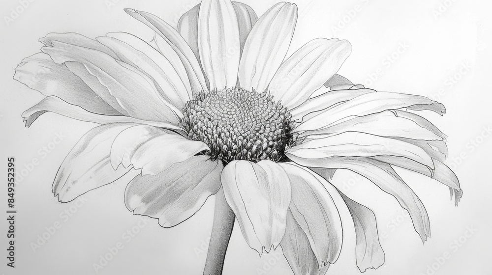 Detailed Pencil Drawing of a Single Daisy Flower Detailed Pencil Drawing of a Single Daisy Flower