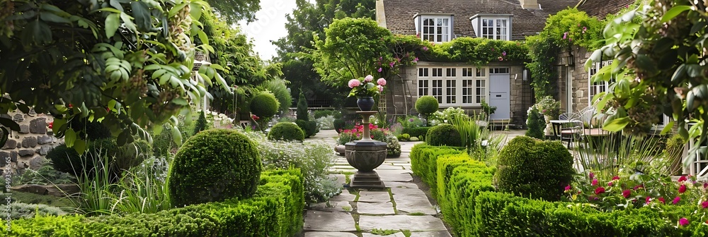 beautiful english country cottage garden with cottage flowers and ...