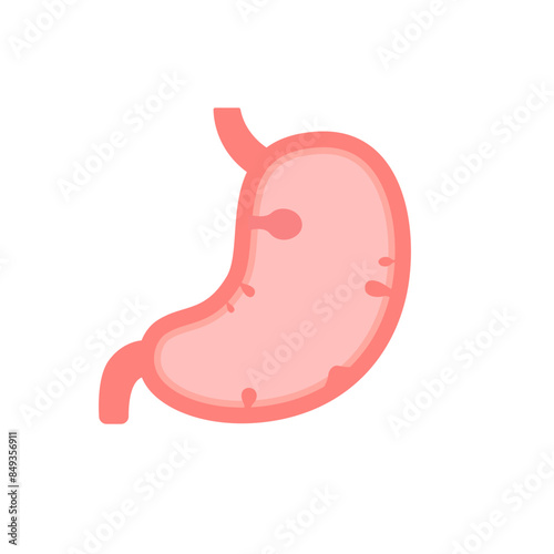 Stomach organ with polyp. Check health of stomach. Unhealthy gastric, indigestion problems, disease concept. Risk growth cancer cells in stomach. Vector flat illustration