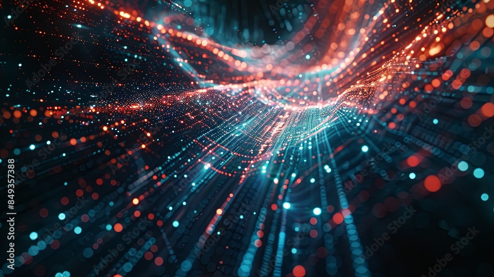 Naklejka premium Abstract visualization of big data with information streams, complex graphs, and digital interfaces representing AI data processing. Generative AI