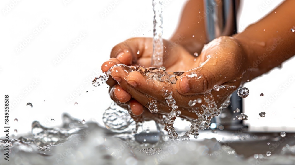 Fototapeta premium handwashing two hands being washed with soap and running water ,healthy , clean, for presentation
