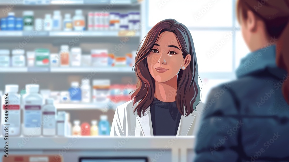 pharmacist dispensing medication to a patient in a pharmacy pharmacist dispensing medication to a patient in a pharmacy