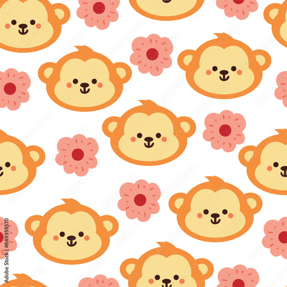 seamless pattern cute cartoon monkey and flower. cute wallpaper for textile, fabric print seamless pattern cute cartoon monkey and flower. cute wallpaper for textile, fabric print