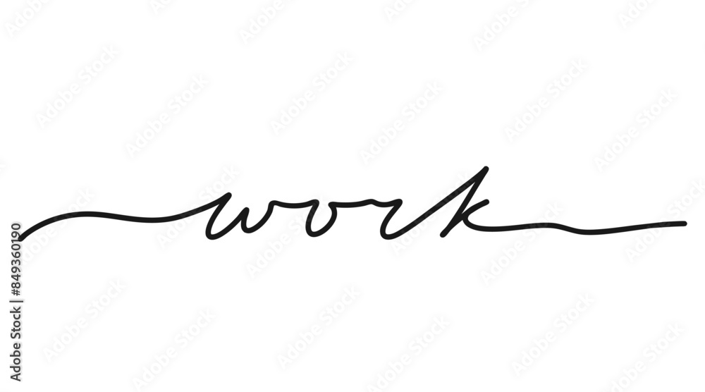 Work, black hand drawn one continuous line word. Work day. Single outline. Vector illustration Work, black hand drawn one continuous line word. Work day. Single outline. Vector illustration