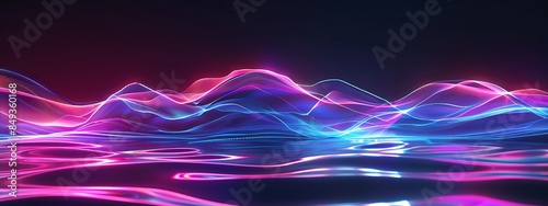 Abstract neon blue and purple wavy shapes futuristic background. Liquid fluid wavy retro banner