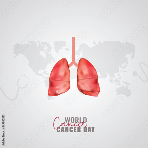 World Cancer Day,  Poster, Post, Awareness Graphic with Human Lungs,  World Lung Cancer Day, and  Social Media Poster