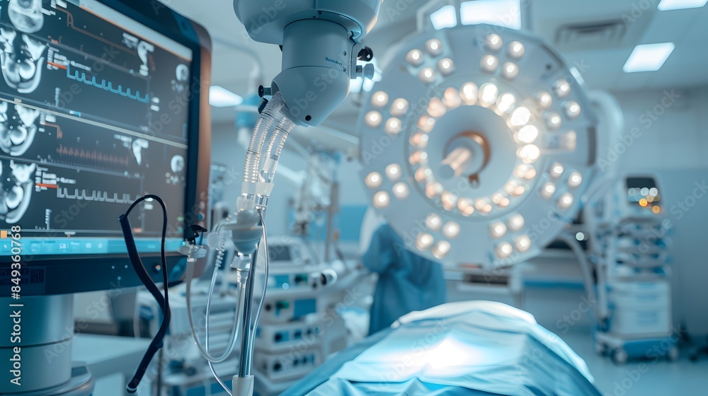 Fototapeta premium Modern equipment in operating room. Medical devices for neurosurgery.