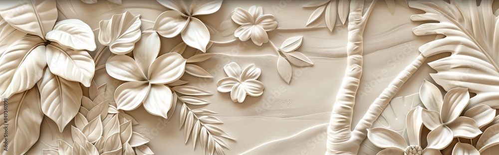 3d tropical leaves Wallpaper Background golden art for digital printing wallpaper, mural, custom design wallpaper. AI generated illustration 3d tropical leaves Wallpaper Background golden art for digital printing wallpaper, mural, custom design wallpaper. AI generated illustration